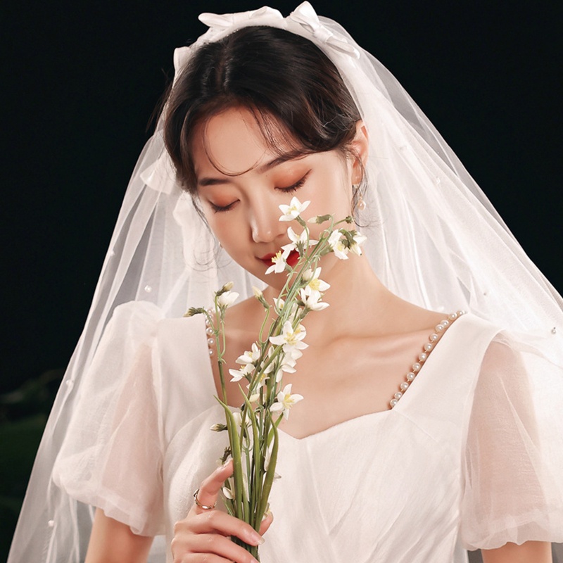 Mạng Che Mặt Vải Tuyn Nhiều Lớp Cắt Hạt Trang Trí Cho Cô Dâu