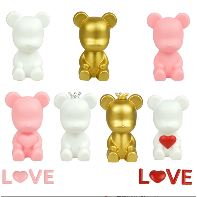 Gấu đội vương miện trang trí bánh kem sinh nhật, gấu nhựa trang trí