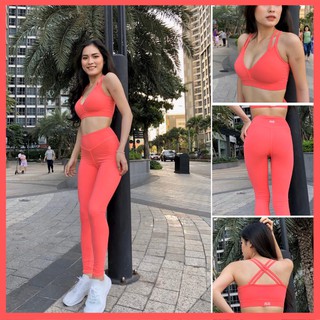 Set Tập Gym Yoga Chạy Bộ Nữ Bộ Áo Bra Có Mút Quần Dài Màu Cam Đỏ Đẹp Thể Dục Thể Thao Aerobic Mẫu Mới