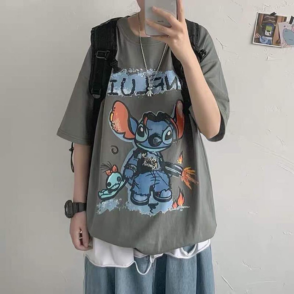 Áo thun nam nữ Chuột Stitch unisex tay lỡ cổ tròn cotton trắng đen basic phom rộng oversize local brand Cheapy
