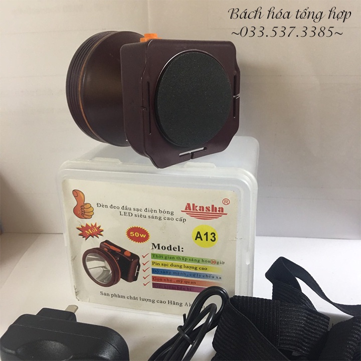 Đèn pin đội đầu A13 AKASHA, đèn pin cao cấp siêu sáng công suất 50W