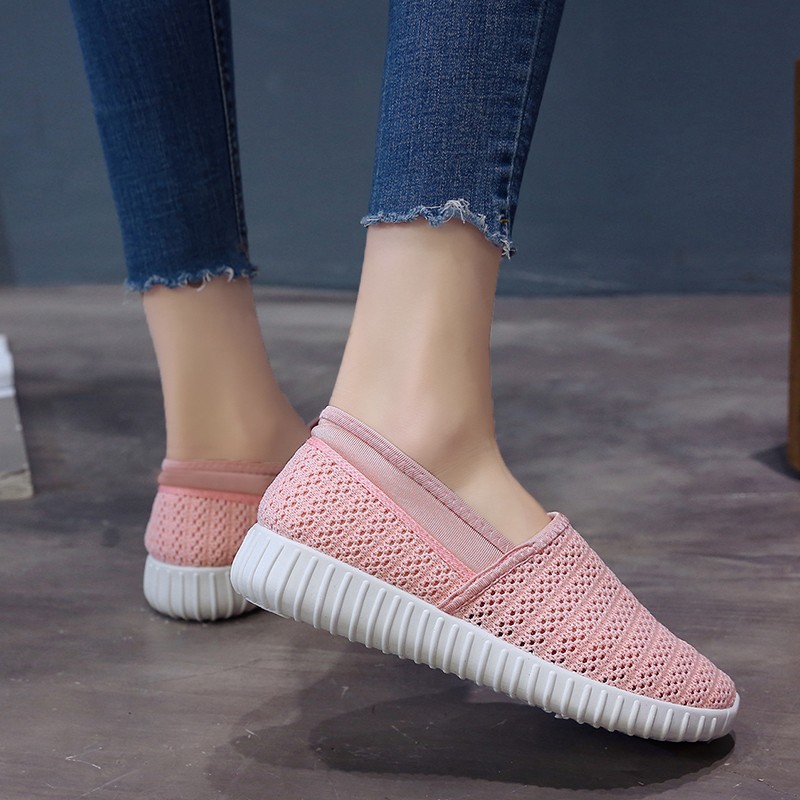 [Mã MSFT20877 giảm 300.00K] Giày Lười Nữ Vải Lưới Đan Móc Đế Trắng Cao Su Êm Chân - | BigBuy360 - bigbuy360.vn