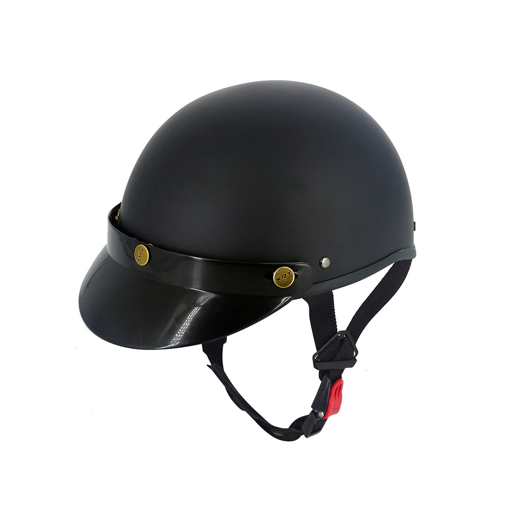 Mũ bảo hiểm 1/2 đầu màu đen, lồng ép nhiệt - kèm kính UV màu bất kì, kinh phi công- ASA HELMETS