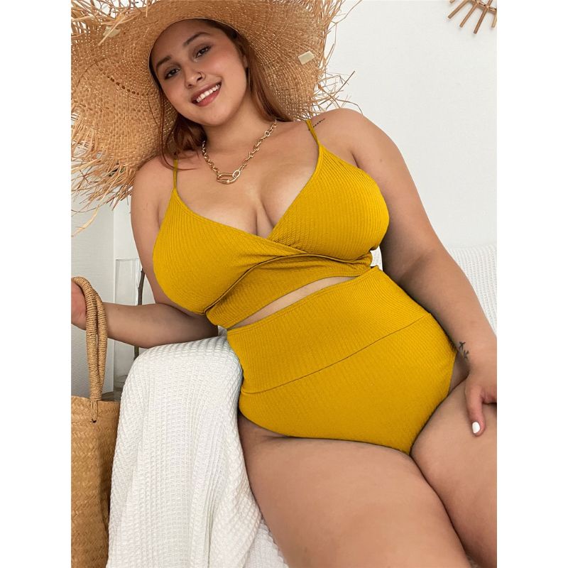 Bikini 2 Mảnh Quần Cạp Cao Plus Size Big Bộ Bơi Nữ Size Lớn