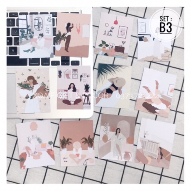 Set 12 tấm thiệp postcard BASIC có sẵn decor trang trí phòng cực xinh