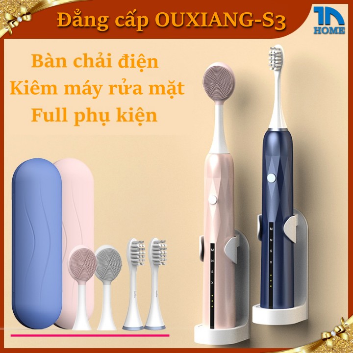 Bàn chải điện với đầu rửa mặt cao cấp Bàn chải đánh răng điện thông minh OUXIANG- S3 Bảo hành 2 năm