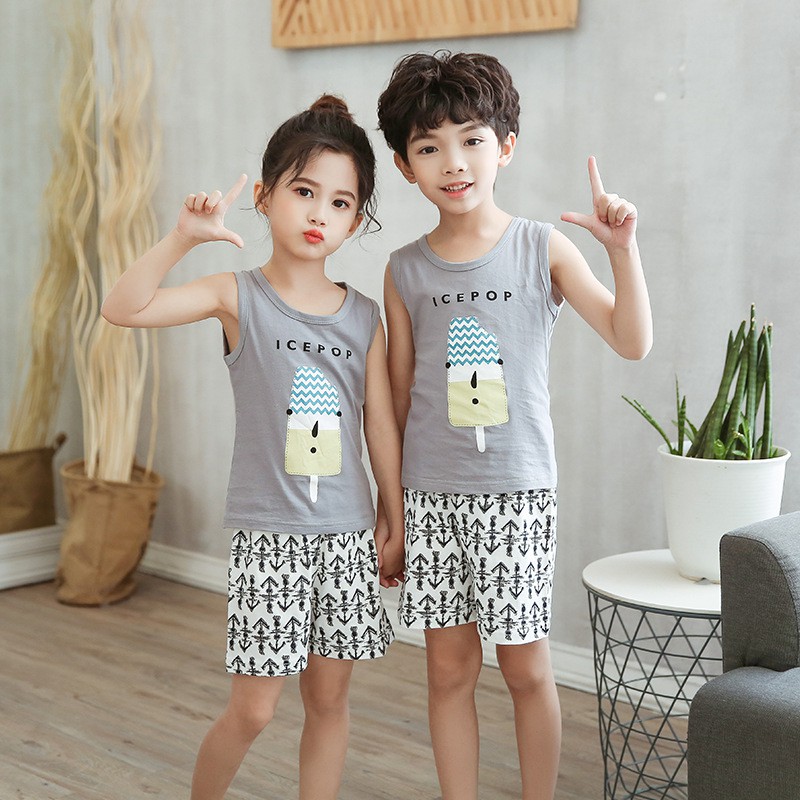 Bộ ba lỗ chất cotton mỏng, mát hàng Quảng Châu cao cấp cho bé trai, bé gái 1-3 tuổi