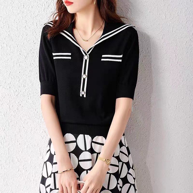 Áo Sweater Dệt Kim Mỏng Tay Lửng Màu Tương Phản Thời Trang Mùa Hè 2022 H4477