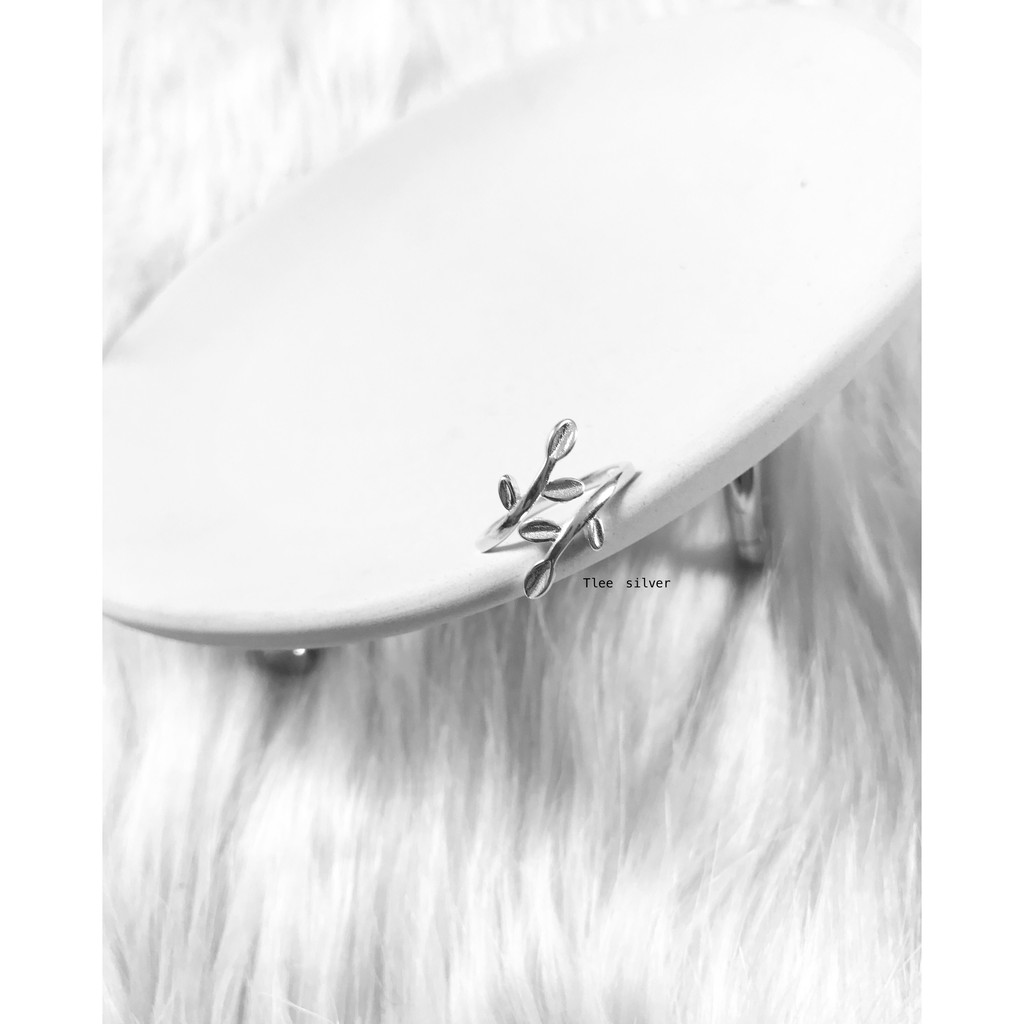 Nhẫn lá bạc 2 tán mở