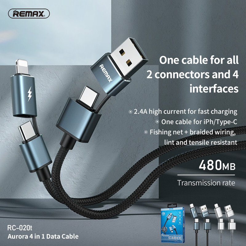 🌟 🌟 Dây Cáp Sạc Nhanh 480mb Đa Năng 4 IN 1 Remax RC - C012 020T QC3.0 PD 18W 100w 20w USB/Type-C Ra Chân/Type-C