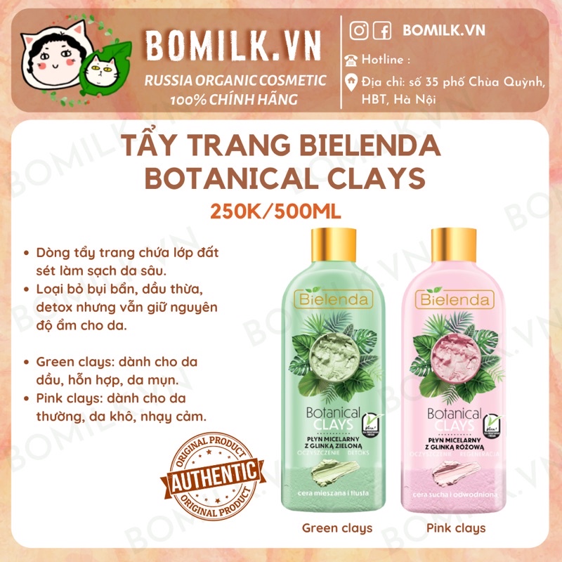 Tẩy trang Bielenda Botanica Clays - làm sạch da sâu, loại bỏ bụi bẩn