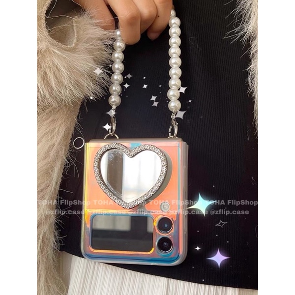 Ốp lưng mềm Z Flip 3 / Z Flip 4 Hologram kèm giá đỡ gương trái tim / Z Flip3 / ZFlip3 / Z Flip4/ ZFlip4