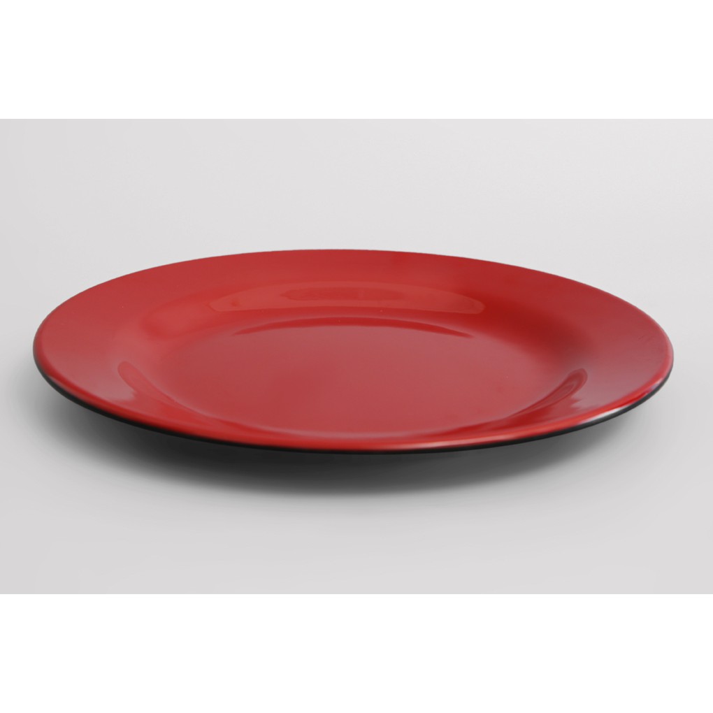 Dĩa tròn cạn đỏ đen RẺ size 20.2cm nhựa Melamine màu  - NT-Diac8
