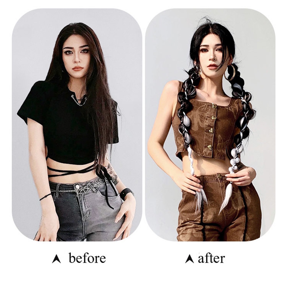 Bộ 2 Tóc Giả Thắt Bím Đuôi Ngựa Dài 70CM Phong Cách Punk hip Hop Dành Cho Bạn Nữ