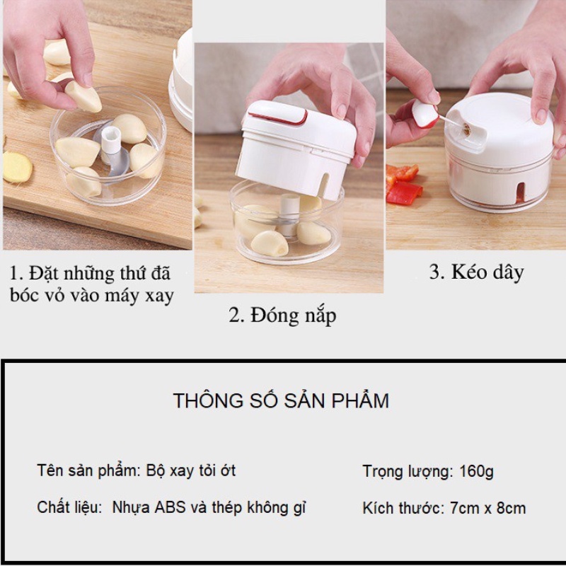 Dụng cụ xay tỏi ớt cầm tay đa năng thế hệ mới, xay tỏi ớt kéo tay mẫu mới