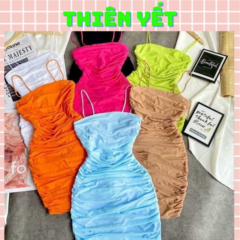 Đầm Hai Dây Thun Lạnh Nhúng Dáng Ngắn Ôm Body Sexy Đơn Giản Nữ Un - Thiên Yết