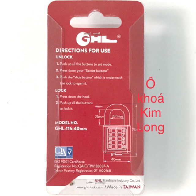 Ổ khoá số cố định GHL 40mm 10 số hàng đài loan(không đổi pass được)