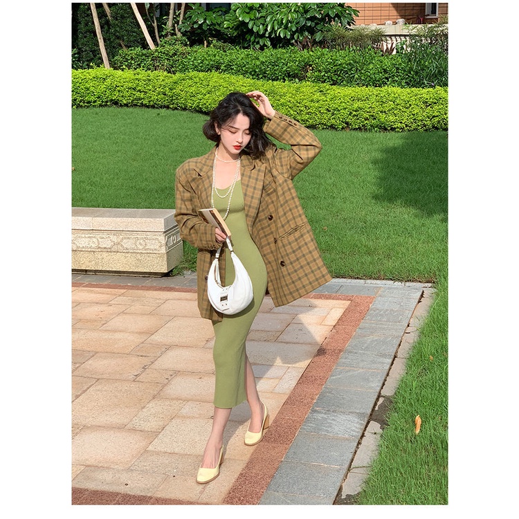 Đầm Dệt Kim Cổ Vuông Dáng Ôm Thời Trang Retro Pháp Xinh Xắn Cho Nữ