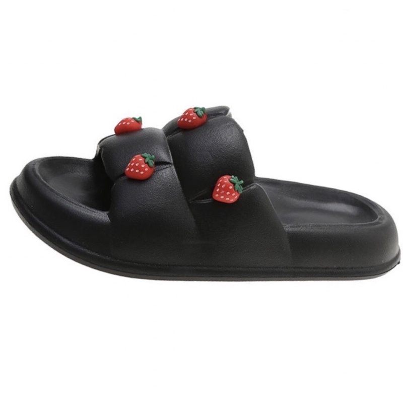 Dép Bánh Mì Nữ Chao gắn Sticker Dâu, Dép Quai Ngang Nữ Dễ Thương hottrend 2022