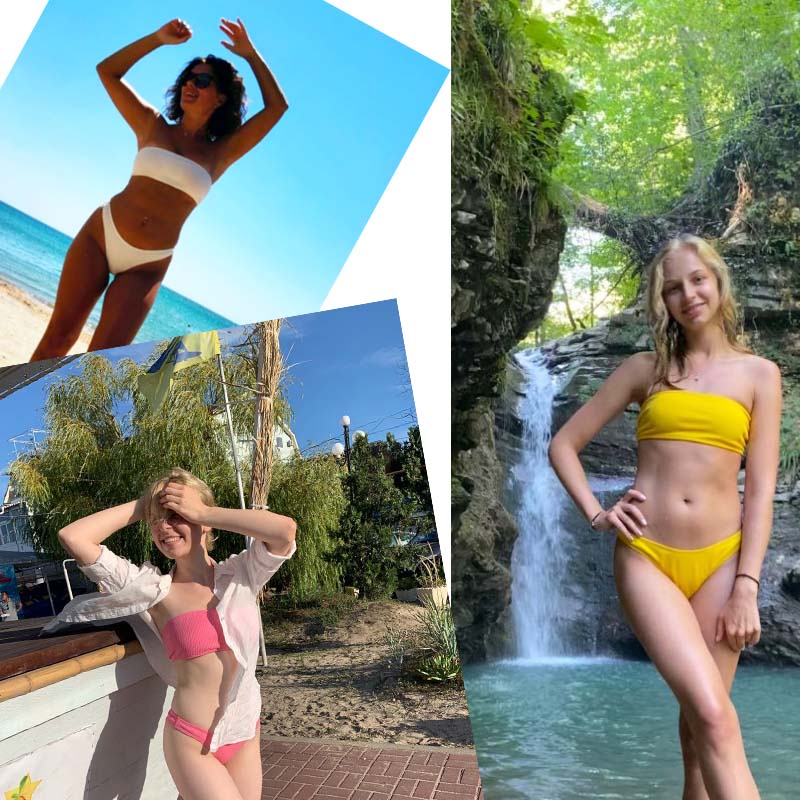 Bộ Đồ Bơi bikini Lưng Cao Màu Trơn Cho Nữ