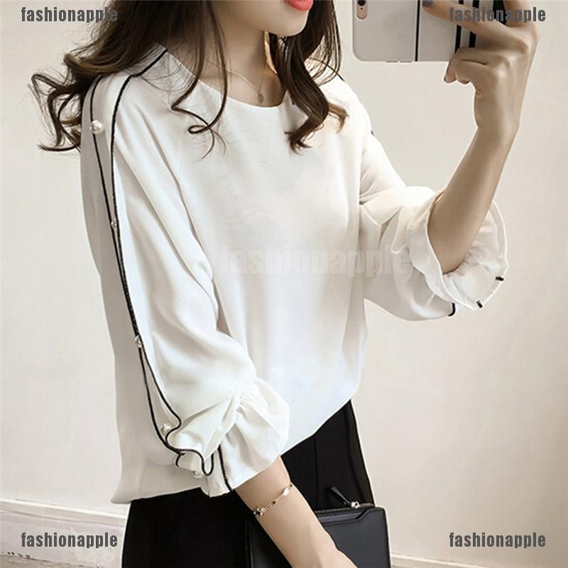 Áo kiểu tay dài chất Chiffon màu trơn thiết kế hợp thời trang cho phái nữ