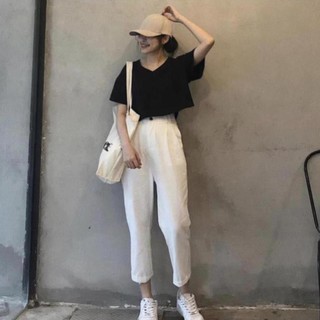 Áo CROPTOP Nữ hở eo cổ tim/cổ tròn trơn