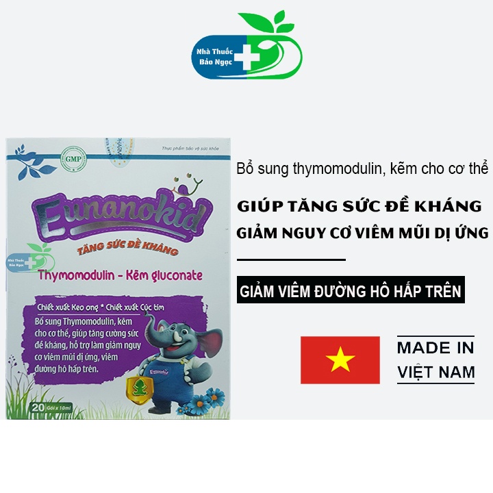 Eunanokid tăng sức đề kháng bổ sung thymomodulin và kẽm giảm viêm mũi dị ứng, viêm đường hô hấp trên ( hộp 20 gói )