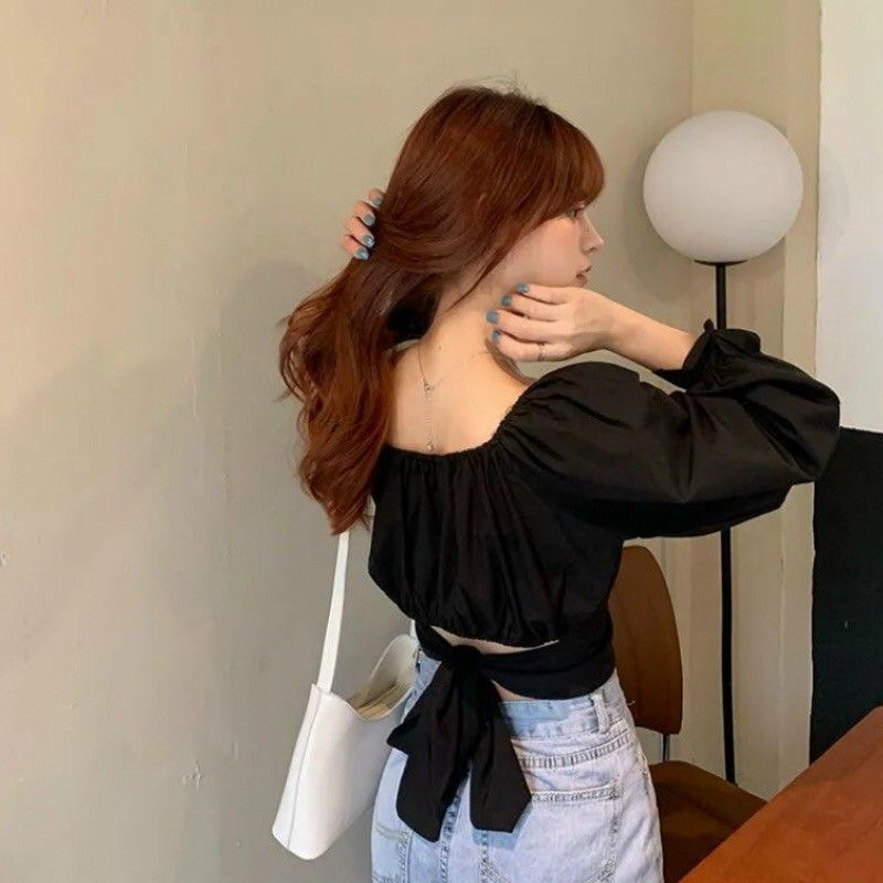 Áo kiểu trễ vai croptop nữ - áo cổ vuông tay dài / ngắn mang được nhiều kiểu - AO028