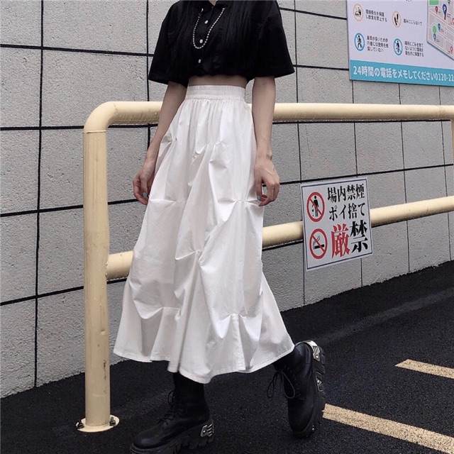 [HOT] Chân váy xoè dúm màu trắng/đen phong cách Hararuku/ Ulzzang/ Street style