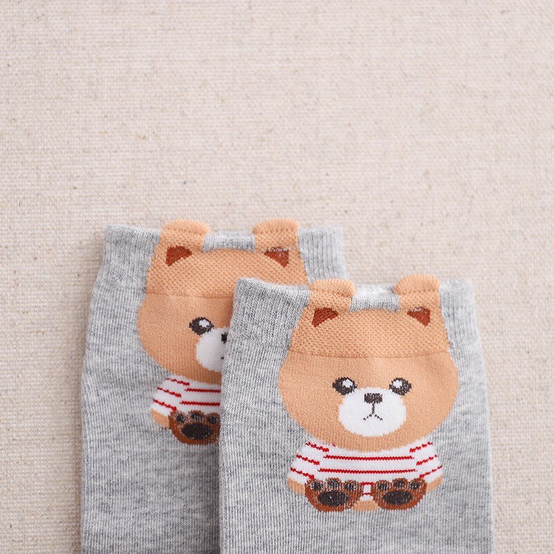 5 Pairs Fashion Cartoon Teddy Bear Funny Bear Happy Women Cotton Short Socks Fashion Students Animal Casual Ankle Socks