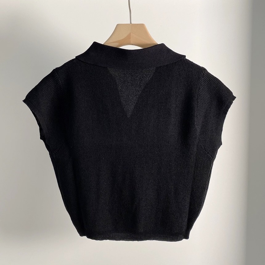 SUXI Áo POLO Dệt Kim Tay Ngắn Màu Sắc Đơn Giản Dễ Phối Đồ Phong Cách Hàn Quốc