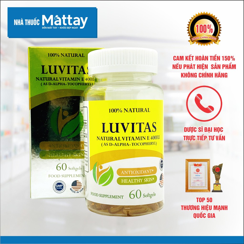 LUVITAS NATURAL 400IU BỔ SUNG VITAMIN E TỰ NHIÊN GIÚP ĐẸP DA, CHỐNG LÃO HÓA | NHẬP KHẨU CHÍNH HÃNG USA [ Giá tốt ]