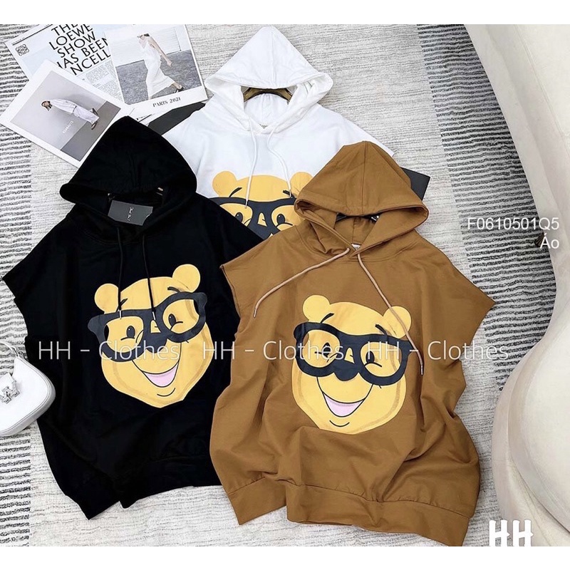 Áo nón sát nách không may biên in hình gấu nón TT0610