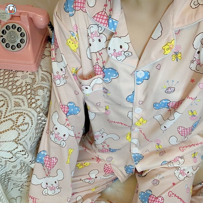 Bộ Đồ Ngủ Dài Tay Họa Tiết Melody Xinh Xắn Theo Phong Cách Xuân Thu Dành Cho Nữ