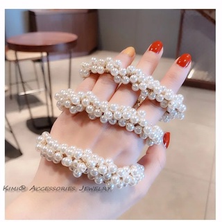Cột Tóc Scrunchie Dây Buộc Tóc Đính Hạt Ngọc Trai Thanh Lịch Dành Cho Nữ