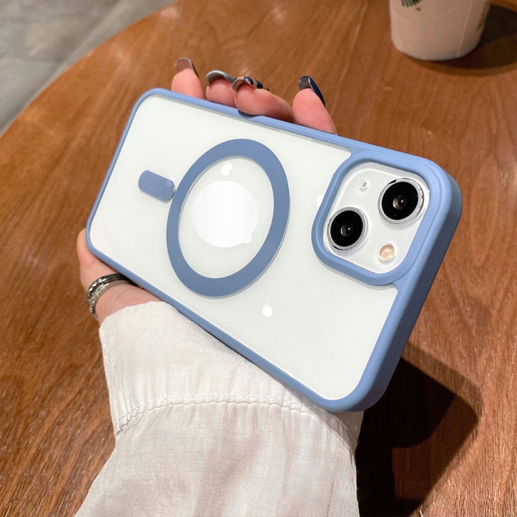 Ốp lưng iphone trong suốt, viền màu Hỗ Trợ sạc không dây từ tính . Dẻo trong, chống ố vàng từ ip7plus->ip13promax