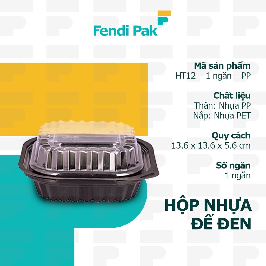 |Combo 50| Hộp nhựa đế đen HT12 kèm nắp, hộp nhựa dùng 1 lần đựng xôi, đựng rau cau, bánh, đựng sushi hộp đựng thực phẩm