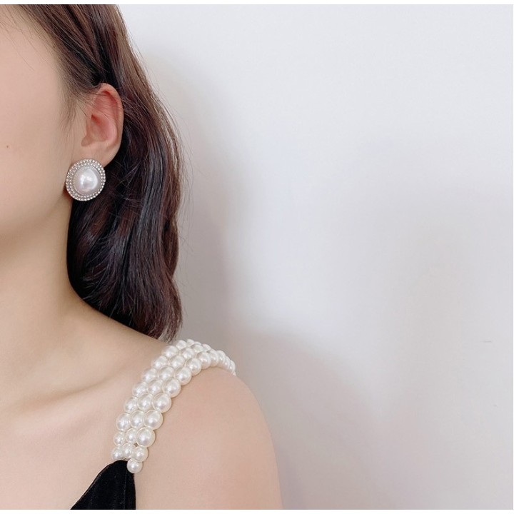 Bông Tai Ngọc Trai Nhân Tạo Đính Đá Màu Vàng Phong Cách Sang Trọng