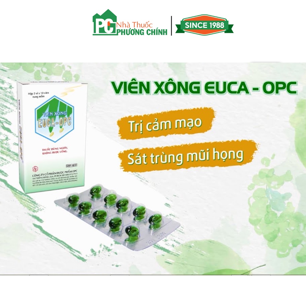 Viên Xông Euca-OPC Dùng Xông Khi Cảm Cúm, Xông Sát Trùng Mũi Họng Hộp 20 viên