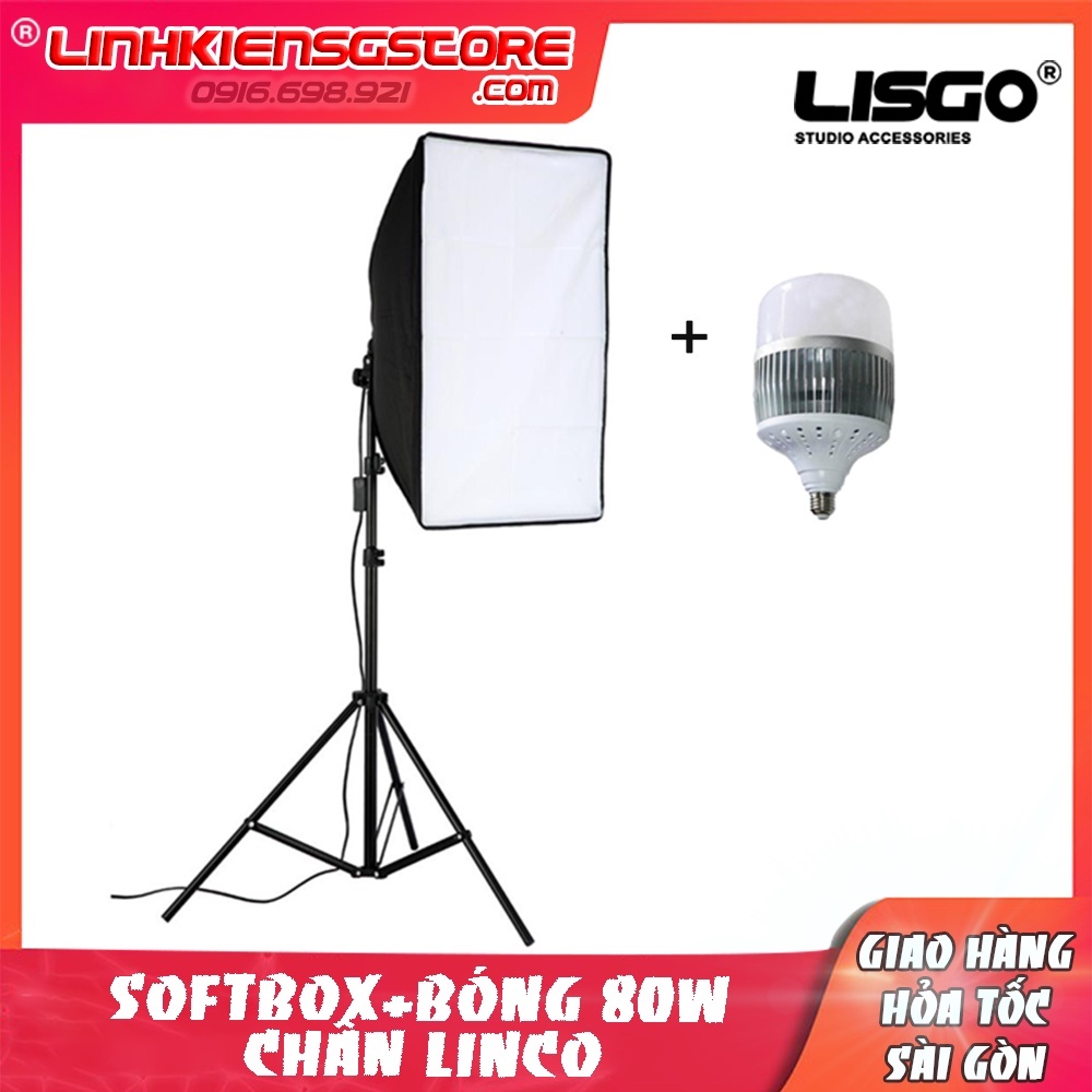 ( SOFTBOX + CHÂN LINCO + ĐÈN 80W ) Bộ kit softbox chân xịn kèm đèn 80w hỗ trợ ánh sáng cho studio