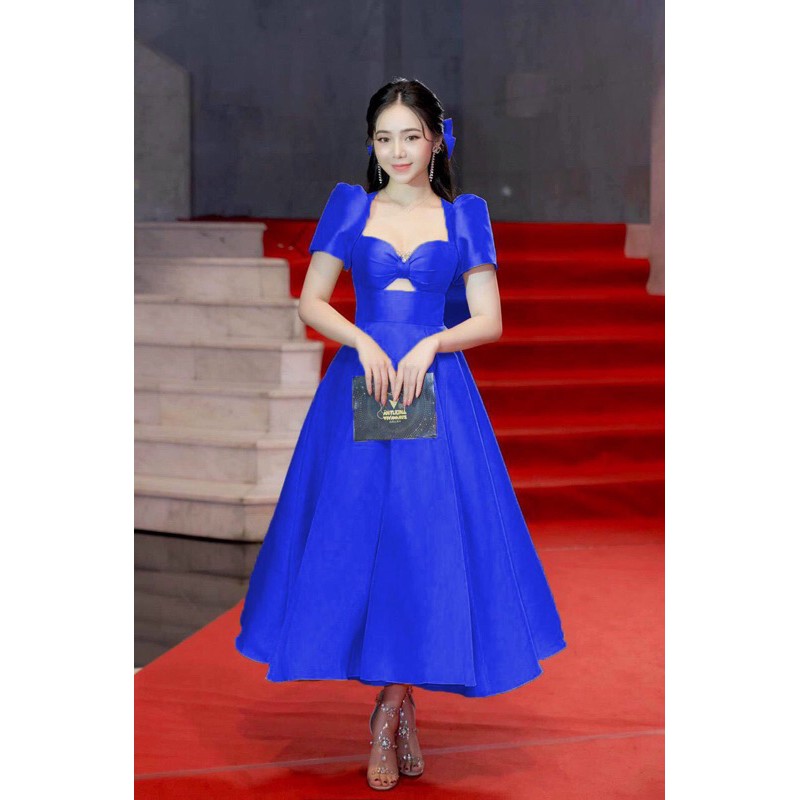 ĐẦM XOÈ TAY PHỒNG KHOÉT NGỰC - kèm nơ cài tóc  .