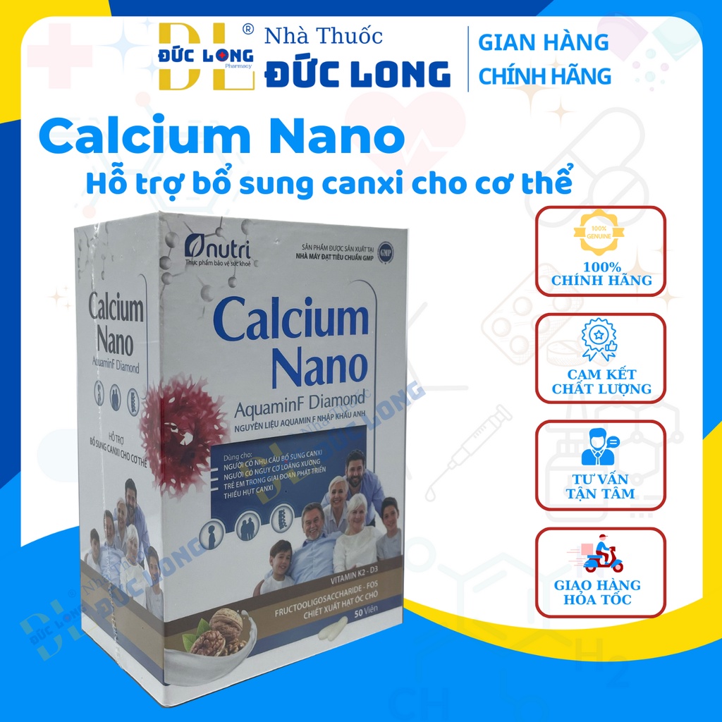 Viên uống Calcium Nano AquaminF Diamond bổ sung canxi cho cơ thể Nutri, Đức Long