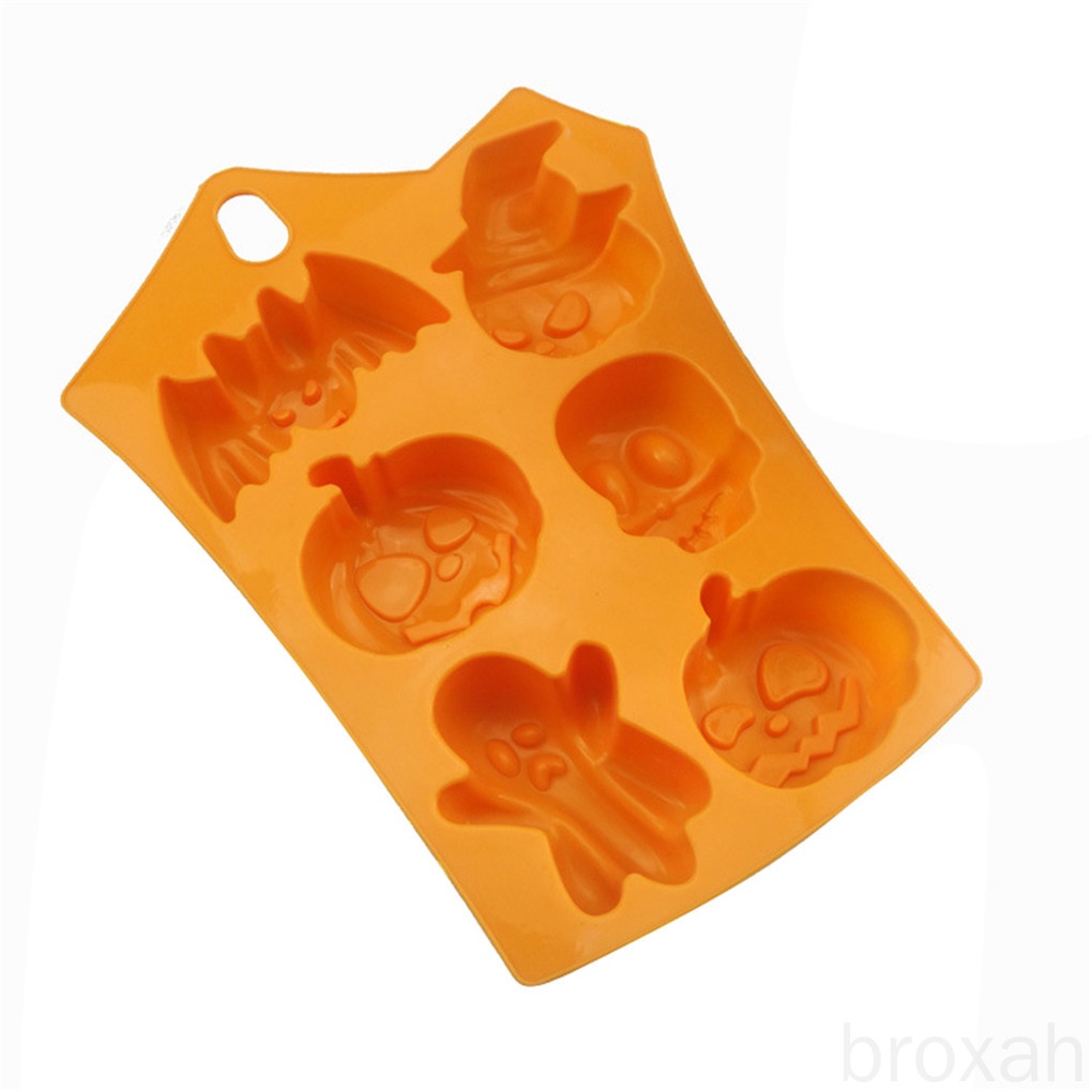 Khuôn Silicone Làm Bánh Tạo Hình Quả Bí Ngô Halloween 6 Ngăn