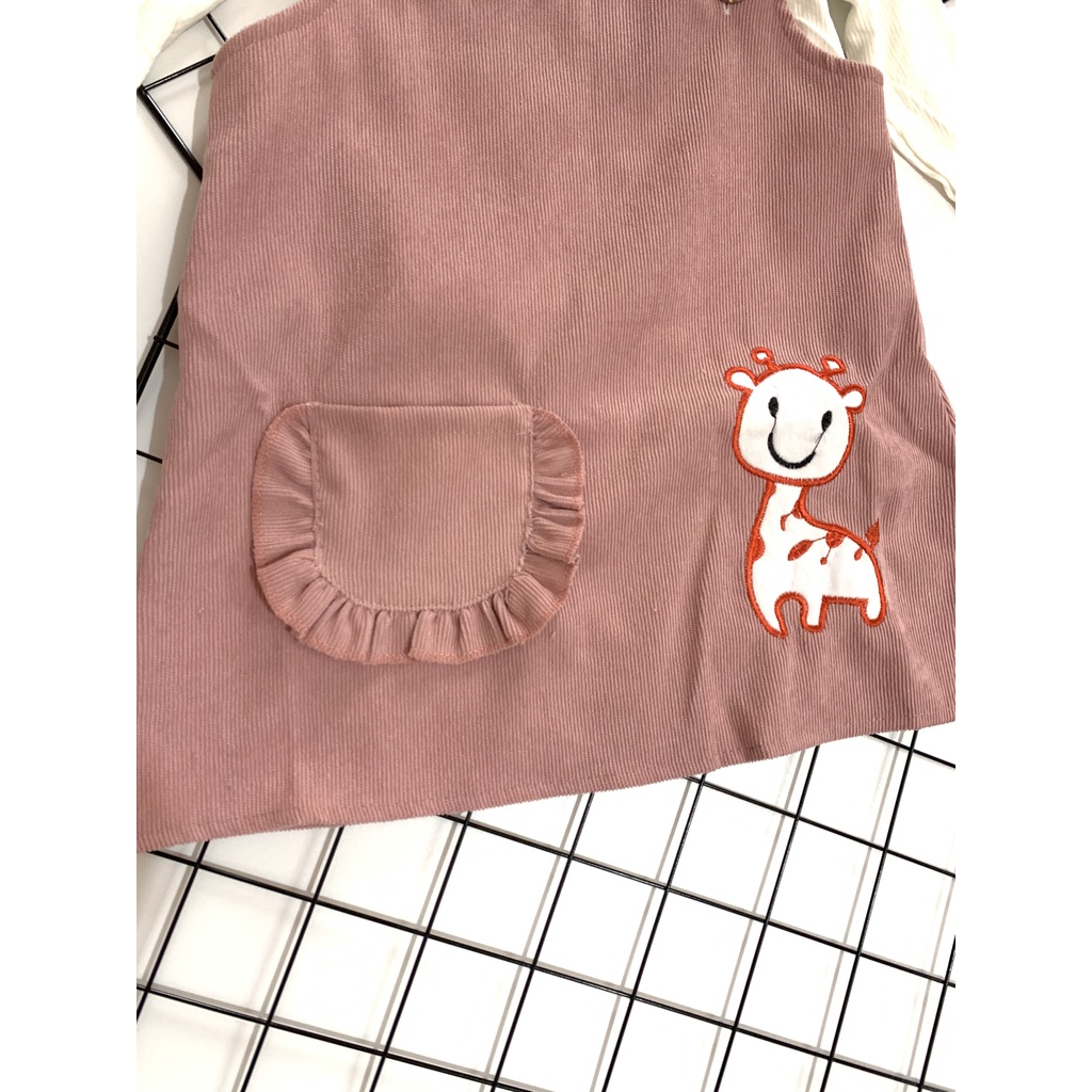 Set yếm nhung hươu hồng bé gái