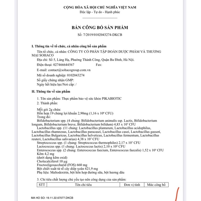 Men vi sinh Pika Biotic 19 chủng bào tử Hàn Quốc