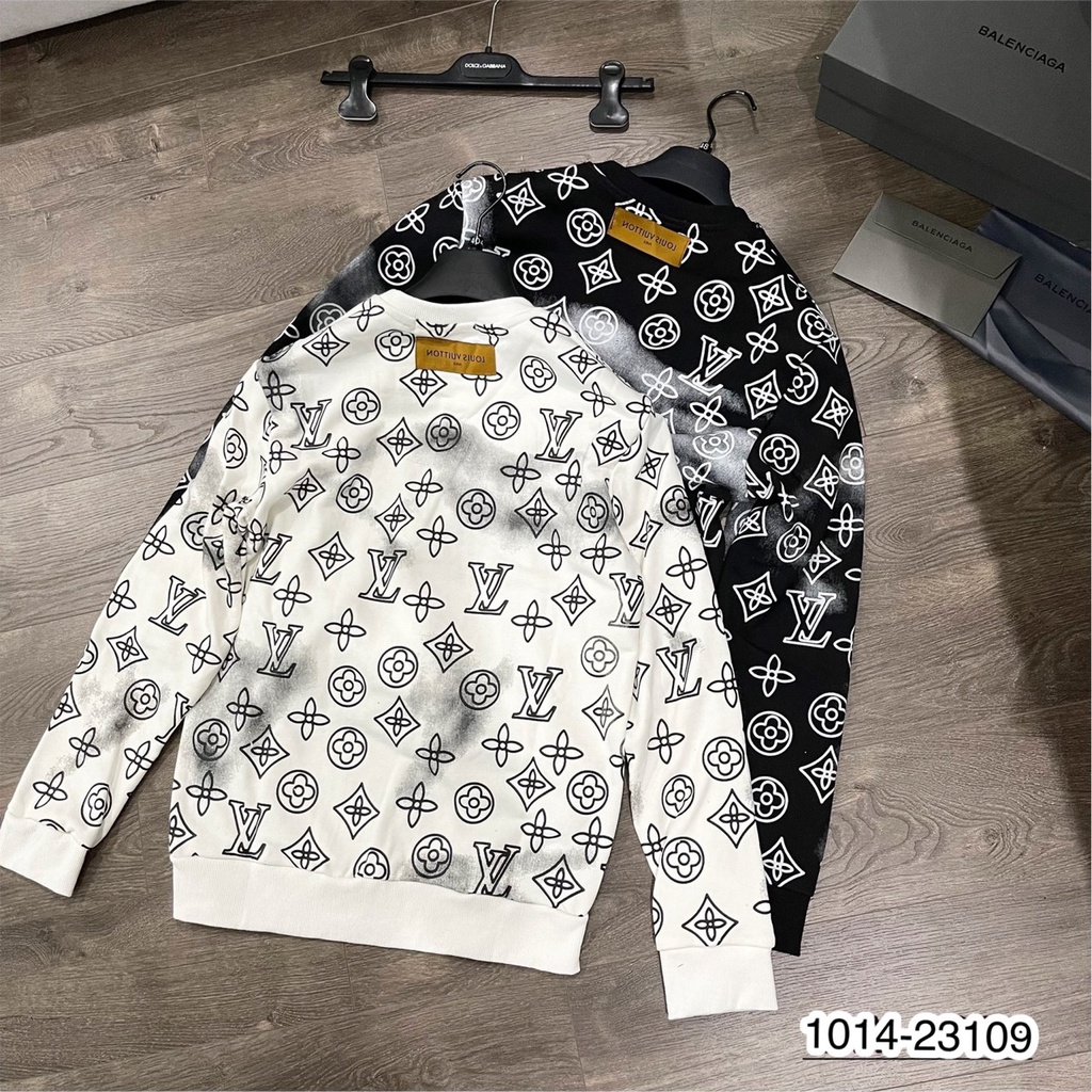Áo Sweater Nam Lv Màu Loang Họa Tiết Dập Vân - Áo Nỉ Nam Nữ Lv Chất Nỉ Da Cá Cao Cấp DT FASHION MENWEAR