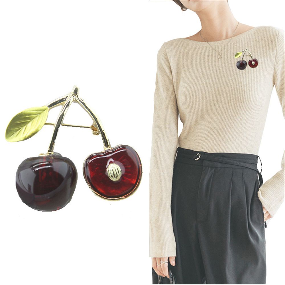 Tương Lai Ghim Cài Áo Khoác Cardigan Màu Đỏ In Họa Tiết Trái Cherry Cá Tính Dễ Phối Đồ Cho Nam Và Nữ