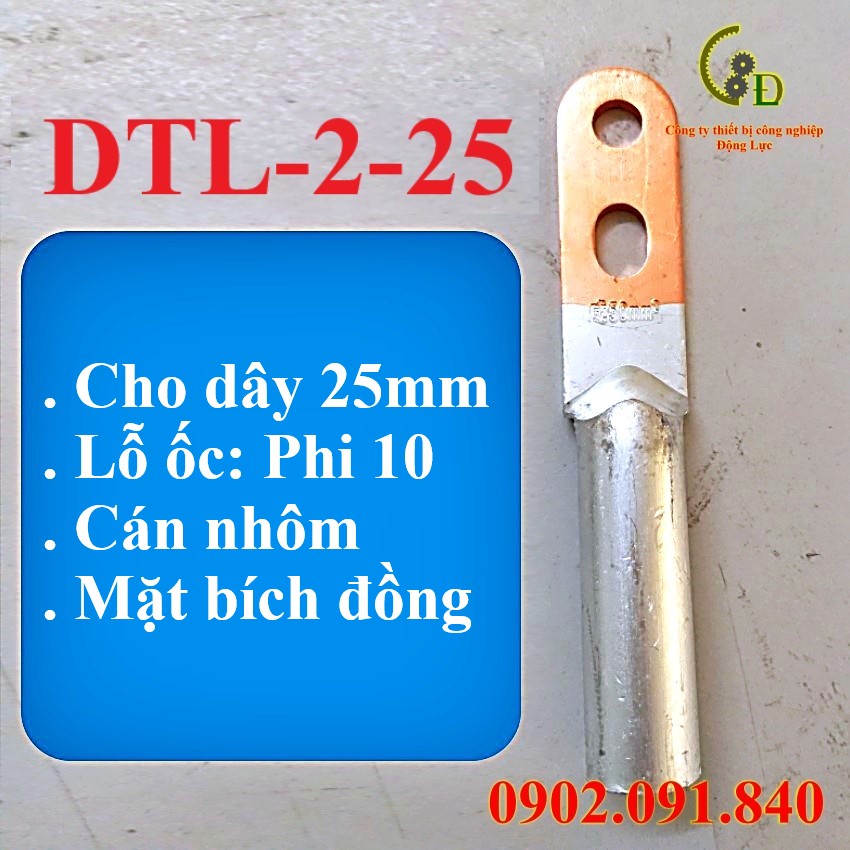 Đầu cos đồng nhôm 2 lỗ DTL 1cái, cốt sử lý hợp kim, cosse bấm nối dây điện 25mm đến 95mm