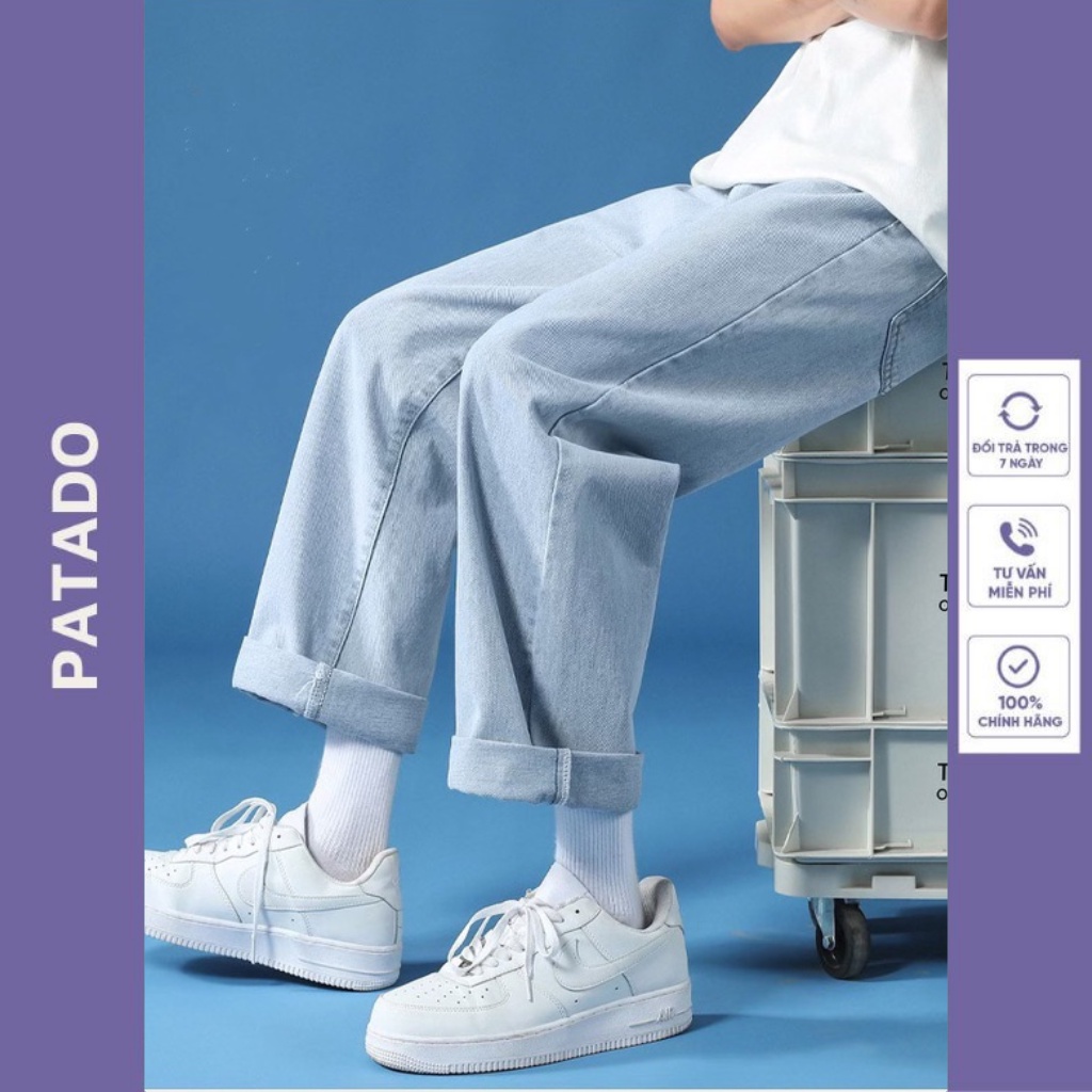 Quần jean nam PATADO dáng baggy ống suông rộng mẫu rách gối mã RG01