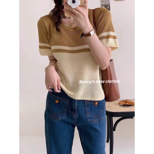 [Ảnh thật/Videp]Áo mongtoghi Nancy pha hai màu cực bắt mắt Áo len dày dặn hàng Quảng Châu